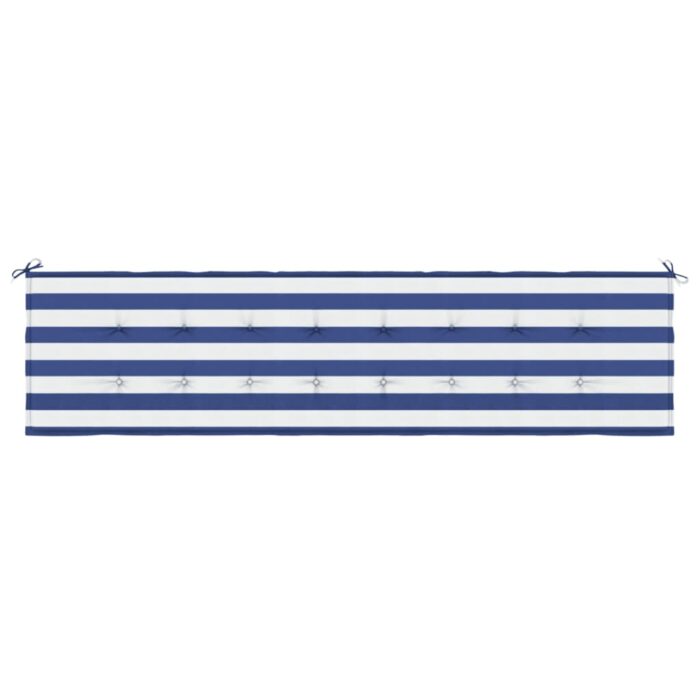 Coussin de banc de jardin rayures bleues et blanches 200x50x4cm – Image 2
