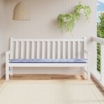 Coussin de banc de jardin rayures bleues et blanches 200x50x4cm