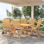 Coussins de chaise lot de 6 rayures bleues blanches 50x50x7 cm