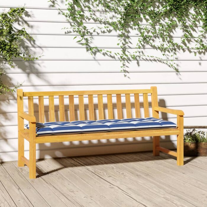 Coussin de banc de jardin rayures bleues et blanches 150x50x7cm – Image 1