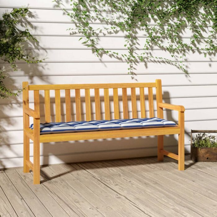 Coussin de banc de jardin rayures bleues et blanches 180x50x7cm – Image 1