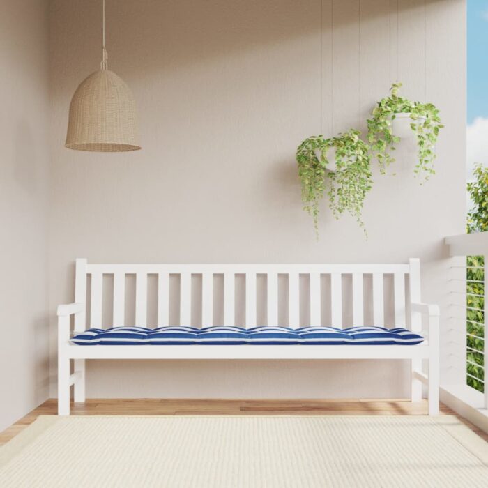VXL8720845710682_m_en_hd_1.jpg Coussin de banc de jardin rayures bleues et blanches 200x50x7cm – Image 1