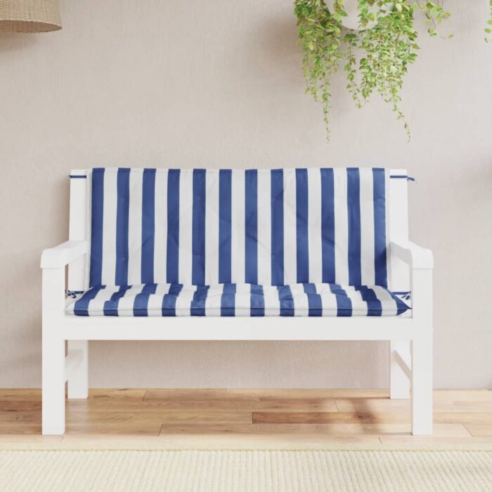 Coussins de banc de jardin lot de 2 rayures bleues et blanches – Image 1