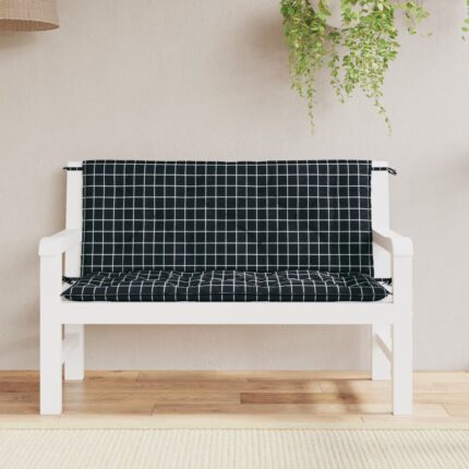 Coussins de banc de jardin lot de 2 carreaux noir 120x50x7 cm
