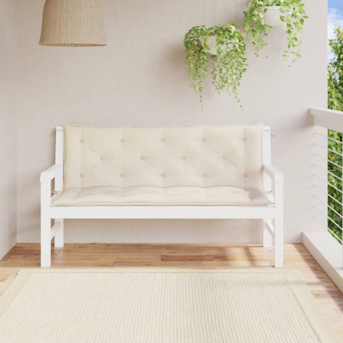 Coussins de banc de jardin lot de 2 blanc crème tissu Oxford – Image 1