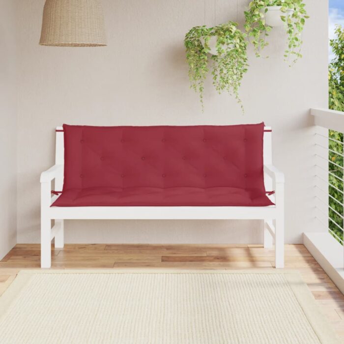 Coussins de banc de jardin lot de 2 rouge bordeaux tissu Oxford – Image 1
