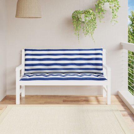Coussins de banc de jardin lot de 2 rayures bleues et blanches