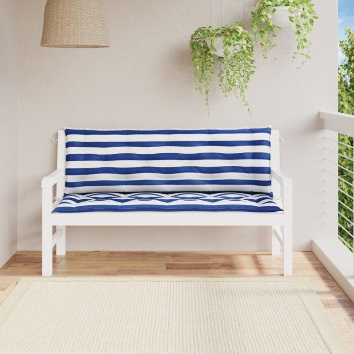 Coussins de banc de jardin lot de 2 rayures bleues et blanches – Image 1