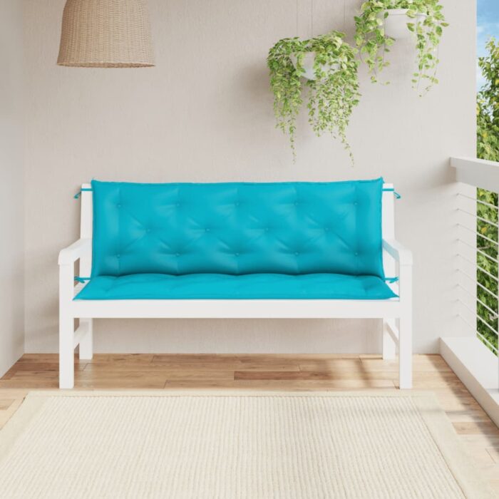 Coussins de banc de jardin lot de 2 turquoise 150x50x7 cm tissu – Image 1