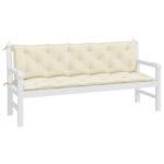 Coussins de banc de jardin lot de 2 blanc crème tissu Oxford – Image 2