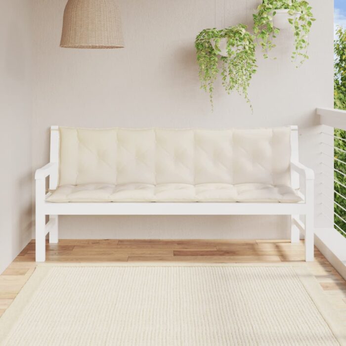 Coussins de banc de jardin lot de 2 blanc crème tissu Oxford – Image 1