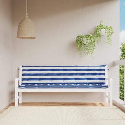 Coussins de banc de jardin lot de 2 rayures bleues et blanches