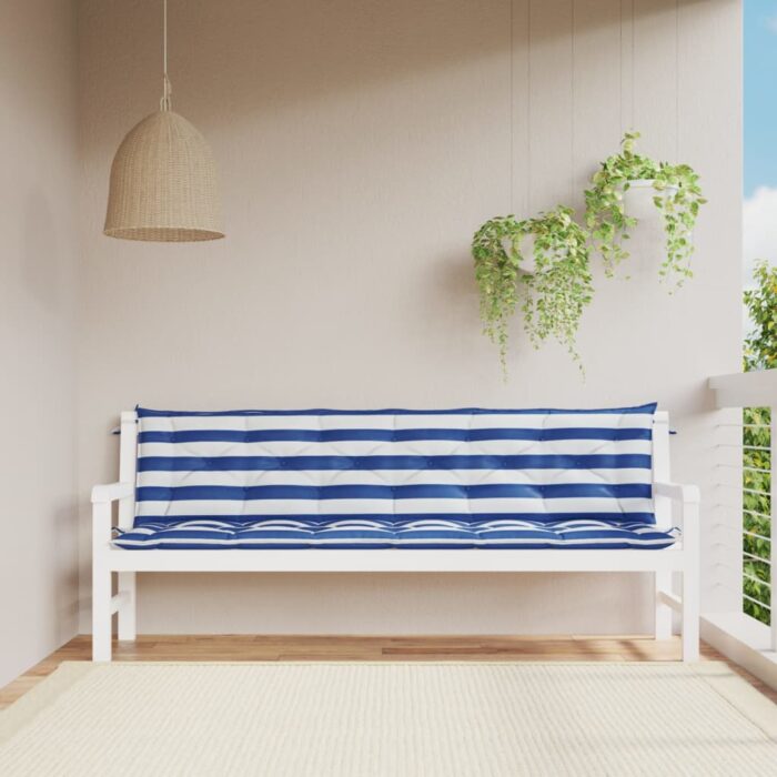Coussins de banc de jardin lot de 2 rayures bleues et blanches – Image 1