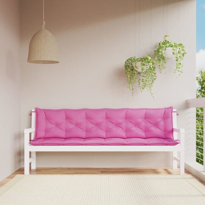 Coussins de banc de jardin lot de 2 rose 200x50x7 cm tissu – Image 1