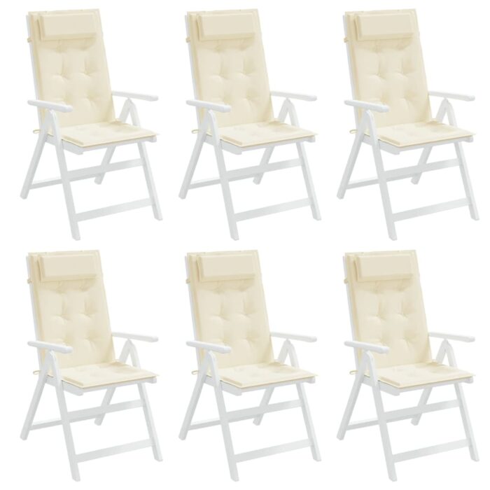 Coussins de chaise à dossier haut lot de 6 crème tissu oxford – Image 2