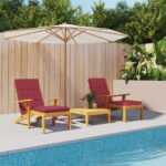 Coussins de chaise longue lot de 2 rouge bordeaux tissu oxford