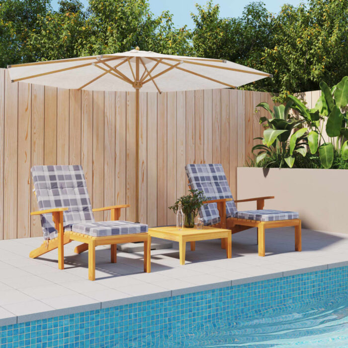 Coussins de chaise longue lot de 2 gris motif à carreaux – Image 1