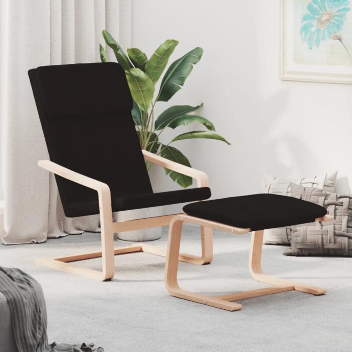 Chaise de relaxation avec repose-pied Noir Tissu – Image 1
