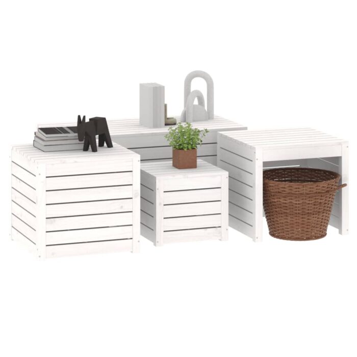 Ensemble de boîtes de jardin 4 pcs blanc bois de pin massif – Image 2