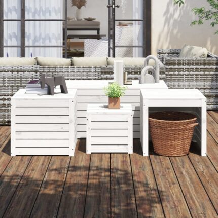 Ensemble de boîtes de jardin 4 pcs blanc bois de pin massif