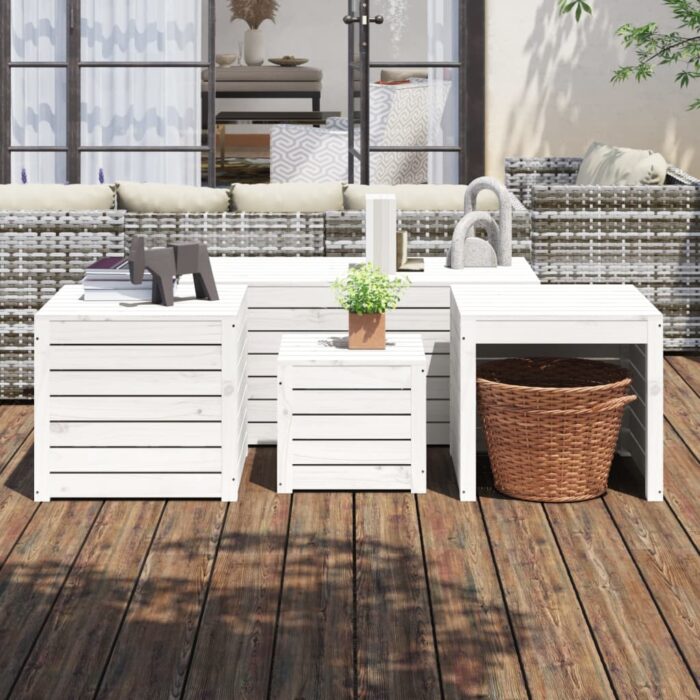 Ensemble de boîtes de jardin 4 pcs blanc bois de pin massif – Image 1