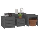 Ensemble de boîtes de jardin 4 pcs gris bois de pin massif – Image 2
