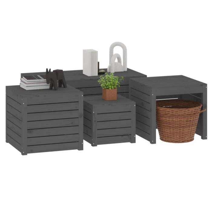Ensemble de boîtes de jardin 4 pcs gris bois de pin massif – Image 2