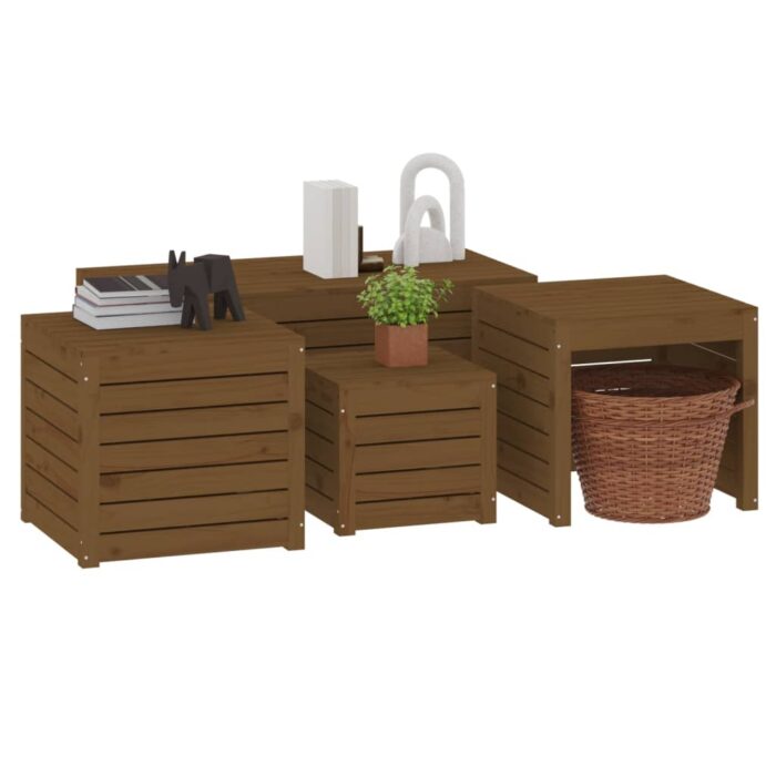 Ensemble de boîtes de jardin 4 pcs marron miel bois pin massif – Image 2