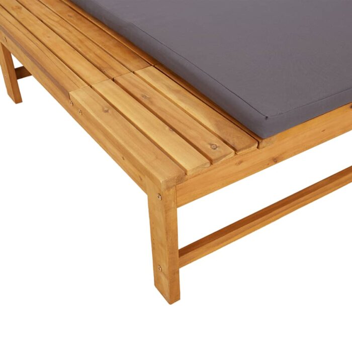 Chaise longue et coussin/oreiller gris foncé bois massif acacia – Image 5
