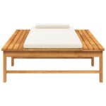 Chaise longue coussin/oreiller blanc crème bois massif acacia – Image 2