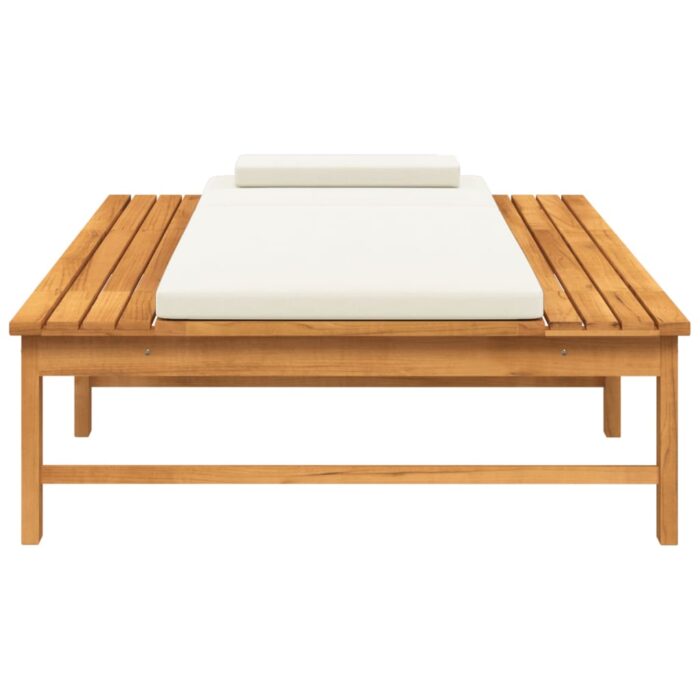 Chaise longue coussin/oreiller blanc crème bois massif acacia – Image 2