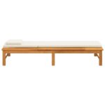 Chaise longue coussin/oreiller blanc crème bois massif acacia – Image 3
