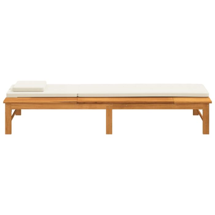 Chaise longue coussin/oreiller blanc crème bois massif acacia – Image 3