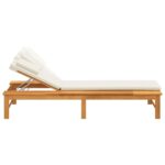 Chaise longue coussin/oreiller blanc crème bois massif acacia – Image 4