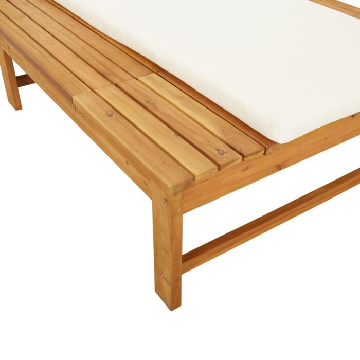 Chaise longue coussin/oreiller blanc crème bois massif acacia – Image 5