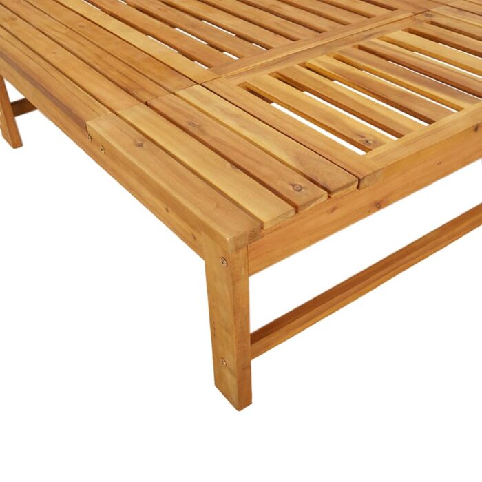 Chaise longue coussin/oreiller blanc crème bois massif acacia – Image 6