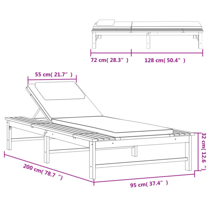 Chaise longue coussin/oreiller blanc crème bois massif acacia – Image 8