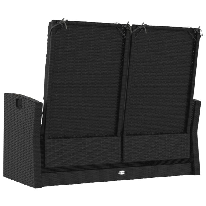 Banc de jardin inclinable et coussins noir 118cm résine tressée – Image 3