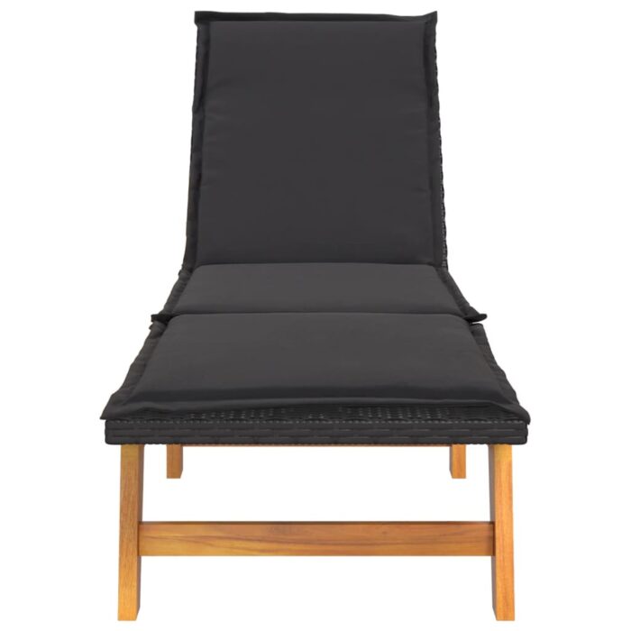 Chaise longue avec coussin Résine tressée/bois massif d'acacia – Image 2