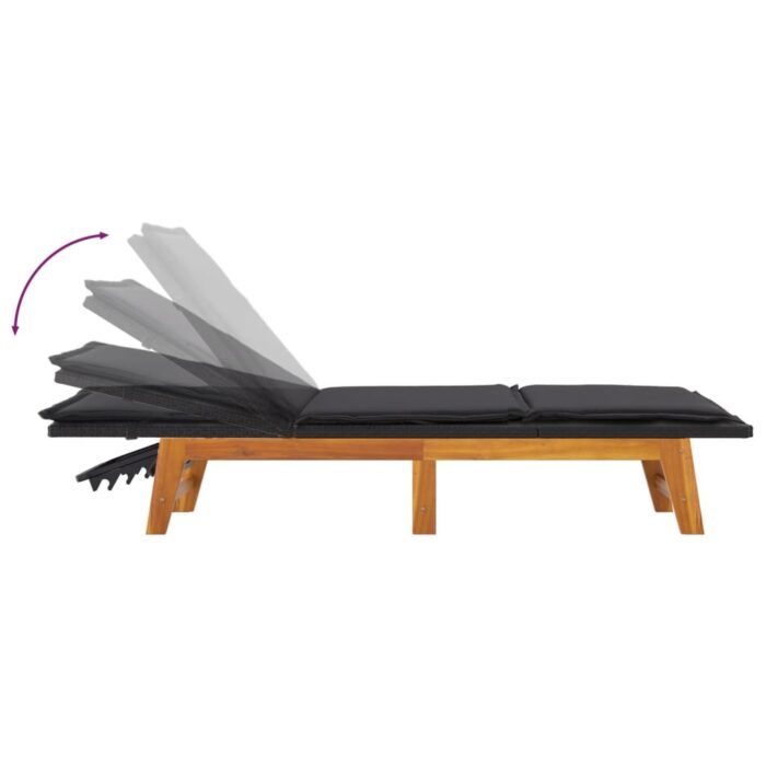 Chaise longue avec coussin Résine tressée/bois massif d'acacia – Image 4