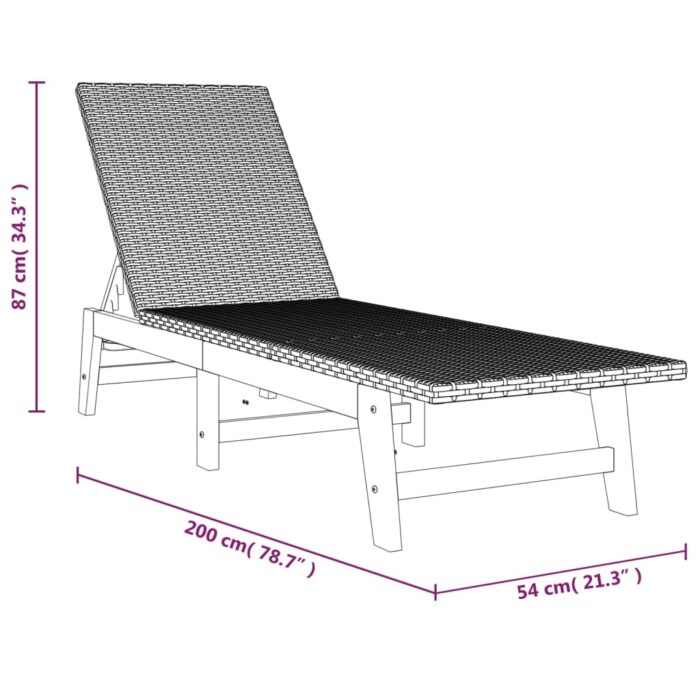 Chaise longue avec coussin Résine tressée/bois massif d'acacia – Image 9