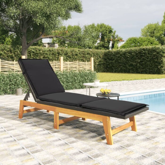 VXL8720845717742_m_en_hd_1.jpg Chaise longue avec coussin Résine tressée/bois massif d'acacia – Image 1