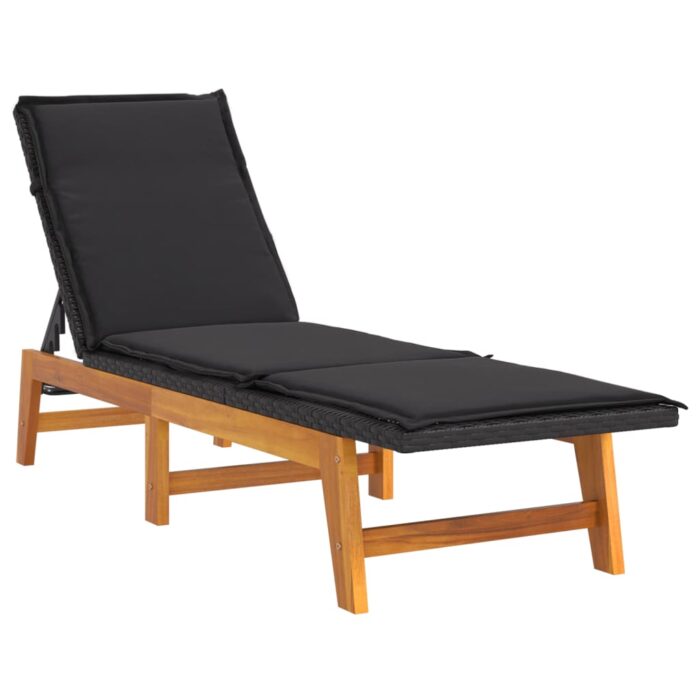 Chaise longue avec table Résine tressée et bois massif d'acacia – Image 2