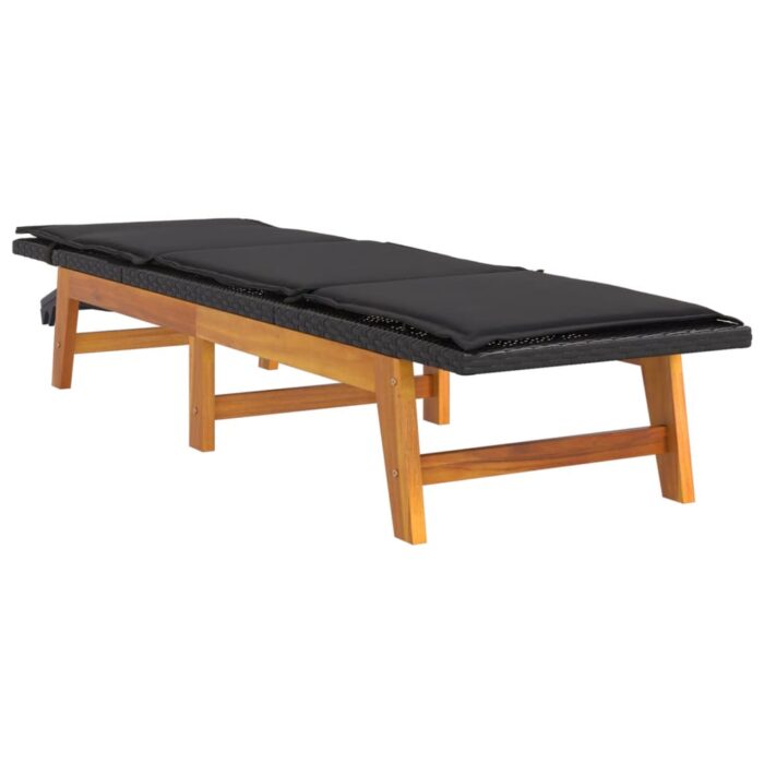 Chaise longue avec table Résine tressée et bois massif d'acacia – Image 3