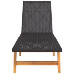 Chaises longues lot de 2 noir/marron résine tressée/bois acacia – Image 3
