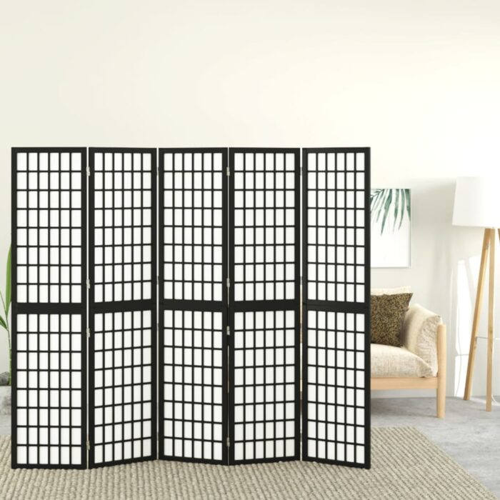 VXL8720845718671_m_en_hd_1.jpg Cloison de séparation pliable 5 panneaux 200x170 cm Noir – Image 1