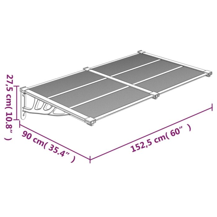Auvent de porte Noir et transparent 152,5x90 cm Polycarbonate – Image 4