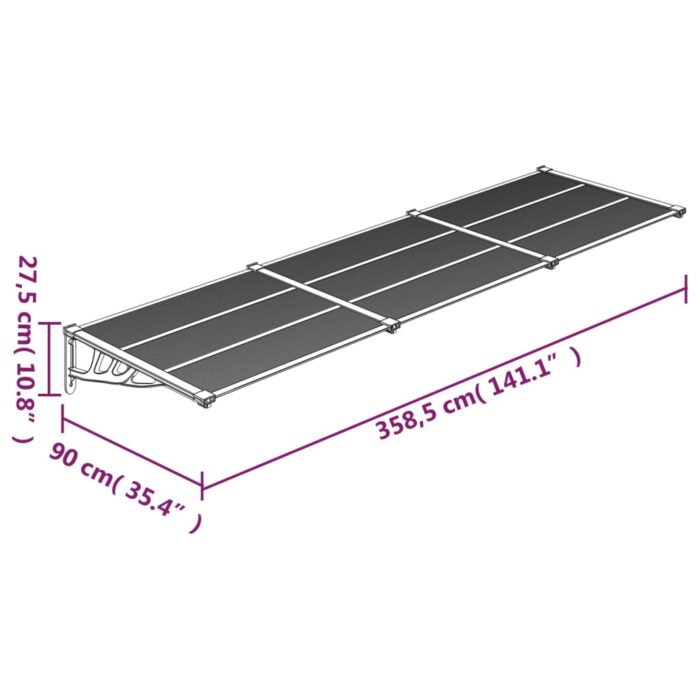 Auvent de porte Gris et transparent 358,5x90 cm Polycarbonate – Image 4