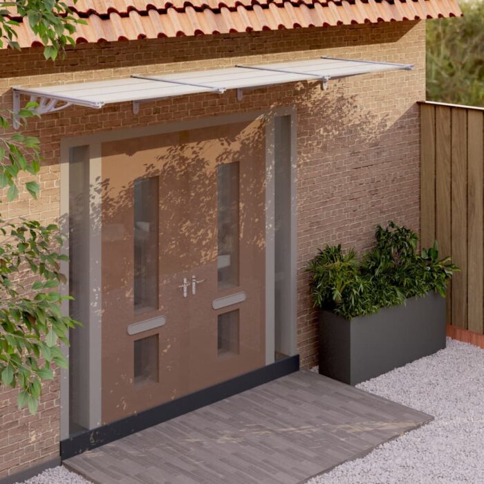 Auvent de porte Gris et transparent 358,5x90 cm Polycarbonate – Image 1