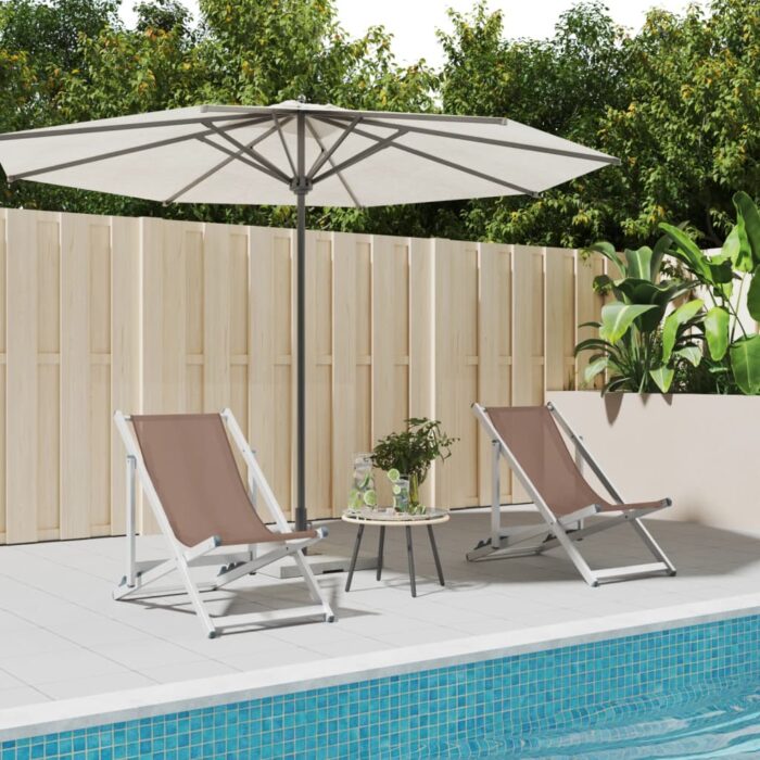 Chaises de plage pliantes lot de 2 marron aluminium textilène – Image 1